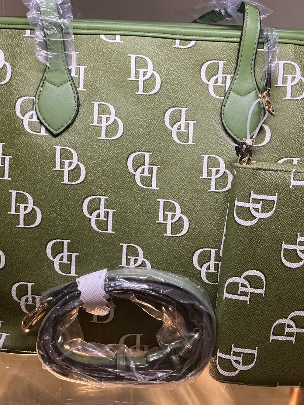 Fashion Monogram Olive Green Tote Bag with Matching Wallet